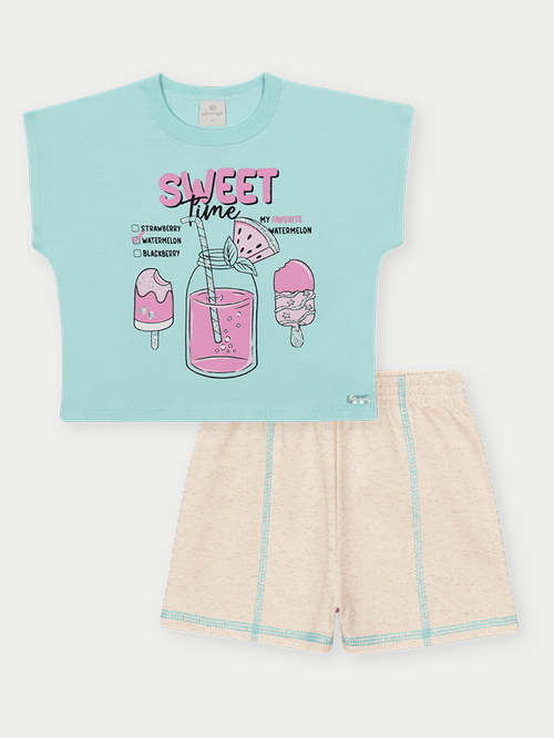 Conjunto Menina Sweet Time Verde Abrange