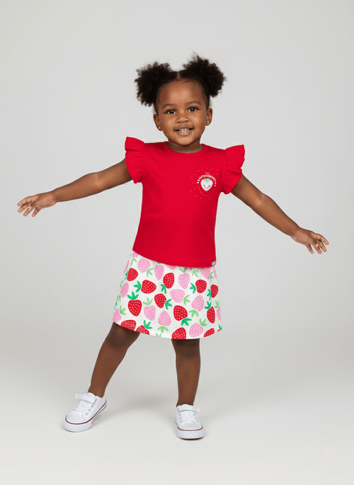 Conjunto Menina Cute Strawberry Vermelho Abrange