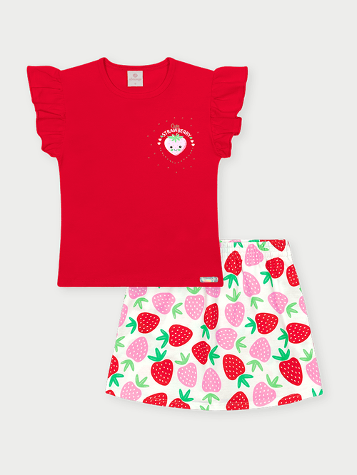 Conjunto Menina Cute Strawberry Vermelho Abrange