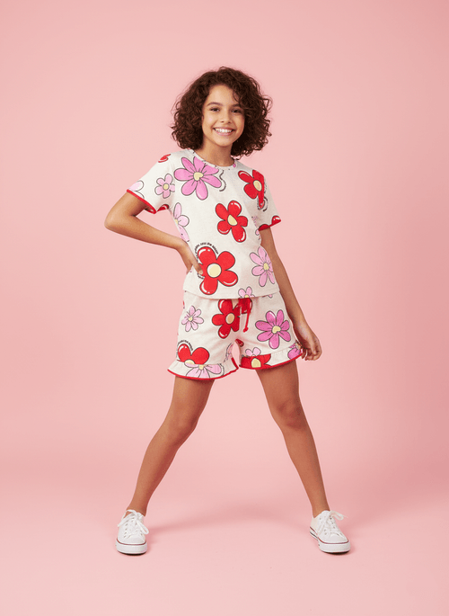 Conjunto Infantil Menina Margaridas Vermelho Abrange