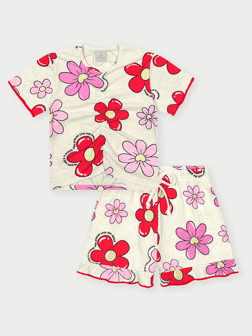 Conjunto Infantil Menina Margaridas Vermelho Abrange