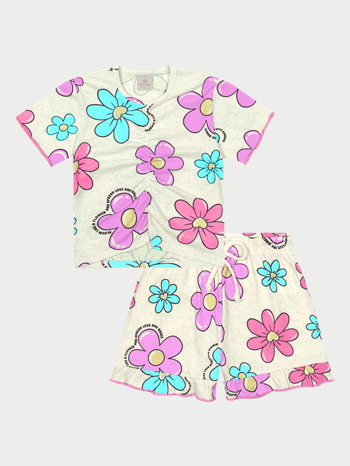 Conjunto Infantil Menina Margaridas Lilás Abrange