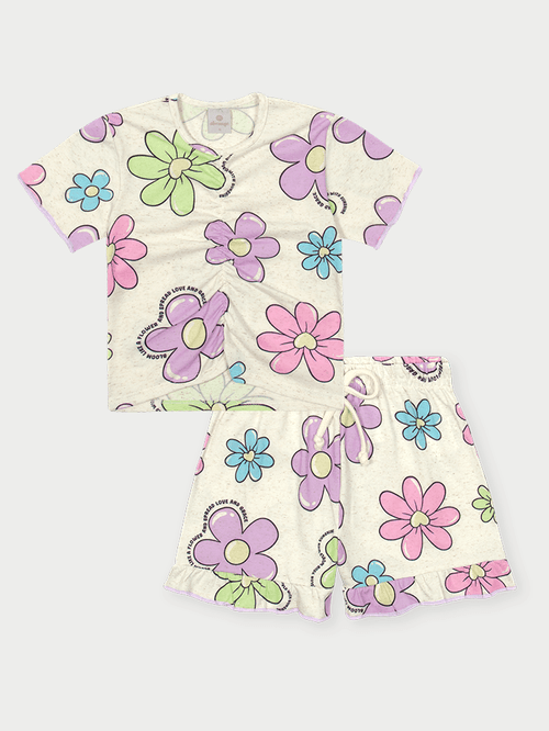 Conjunto Infantil Menina Margaridas Azul Abrange