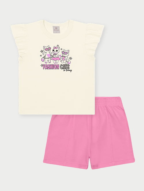 Conjunto Infantil Menina Fashion Cats Rosa Abrange