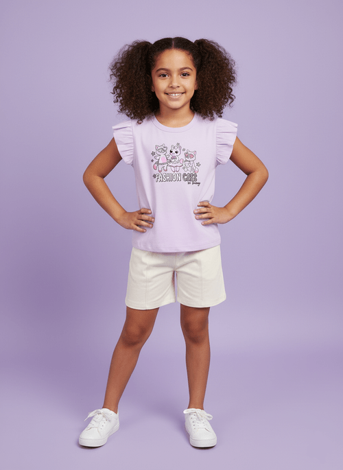 Conjunto Infantil Menina Fashion Cats Lilás Abrange