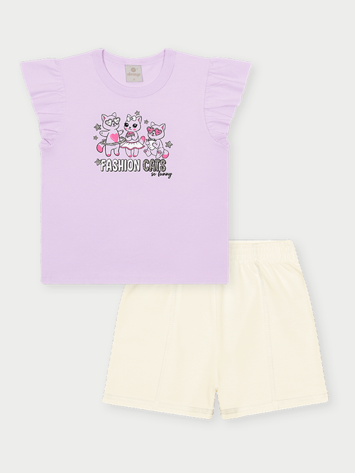 Conjunto Infantil Menina Fashion Cats Lilás Abrange