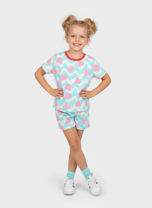 Conjunto Infantil Menina Heart Shapes Azul Abrange