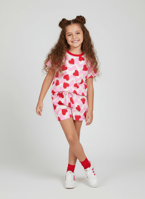 Conjunto Infantil Menina Heart Shapes Rosa Abrange