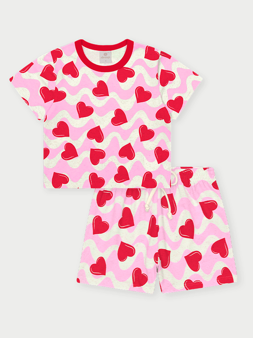Conjunto Infantil Menina Heart Shapes Rosa Abrange