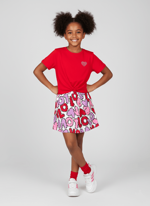 Conjunto Infantil com Torção LOVE Vermelho Abrange