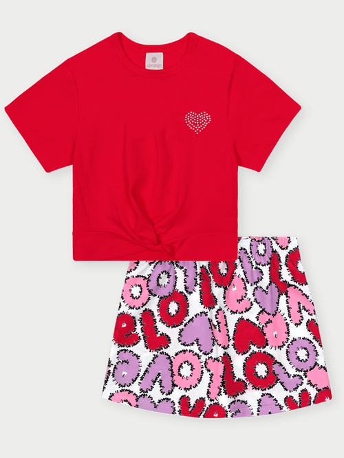 Conjunto Infantil com Torção LOVE Vermelho Abrange