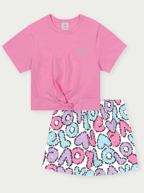 Conjunto Infantil com Torção LOVE Rosa Abrange