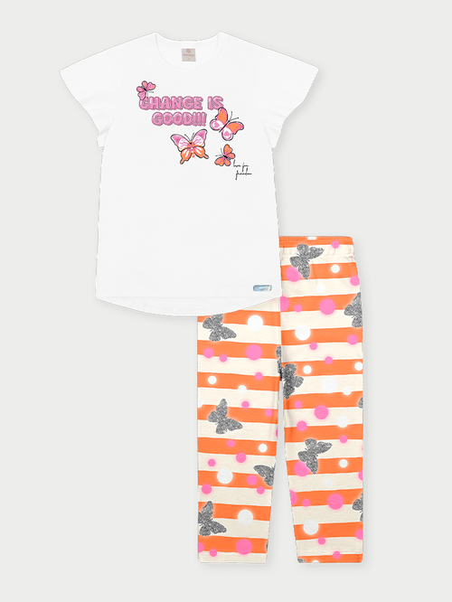 Conjunto Infantil Menina Borboletas Laranja Abrange