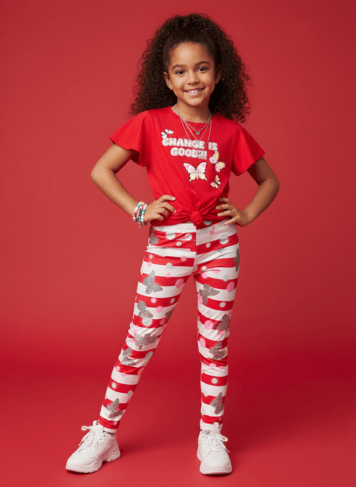 Conjunto Infantil Menina Borboletas Vermelho Abrange