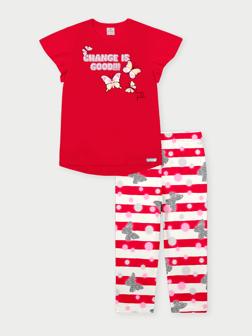 Conjunto Infantil Menina Borboletas Vermelho Abrange