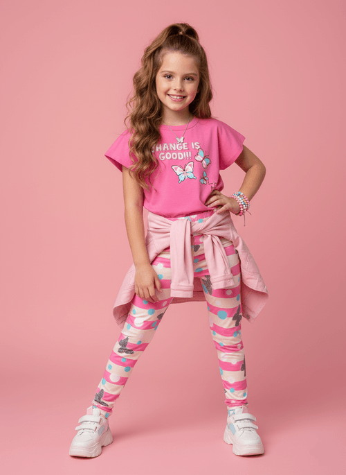 Conjunto Infantil Menina Borboletas Rosa Abrange