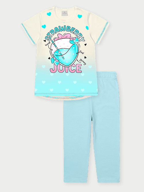 Conjunto Infantil Menina Suco de Morango Azul Abrange