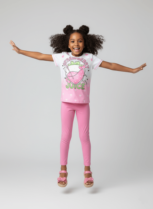 Conjunto Infantil Menina Suco de Morango Rosa Abrange