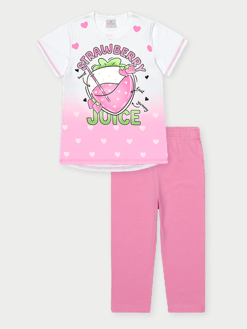 Conjunto Infantil Menina Suco de Morango Rosa Abrange