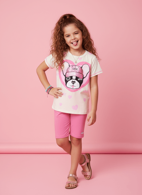 Conjunto Infantil Menina Bulldog Rosa Abrange