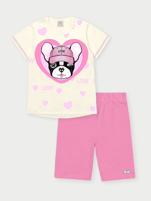 Conjunto Infantil Menina Bulldog Rosa Abrange