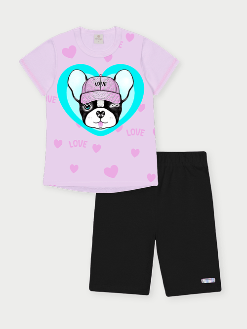 Conjunto Infantil Menina Bulldog Lilás Abrange