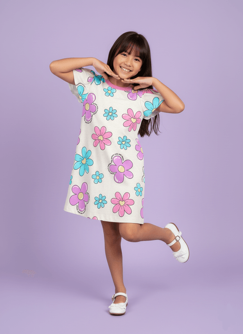Vestido Infantil Margaridas Rosa Abrange