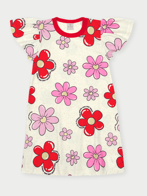 Vestido Infantil Margaridas Vermelho Abrange
