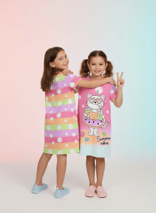 Vestido Infantil Summer Cat Rosa Abrange