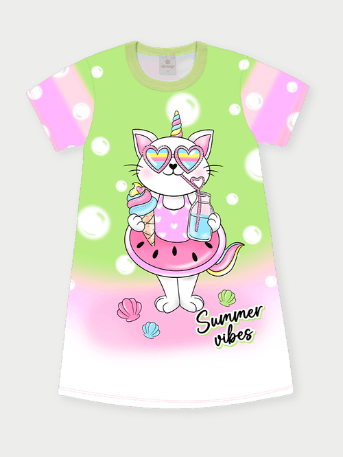 Vestido Infantil Summer Cat Verde Abrange