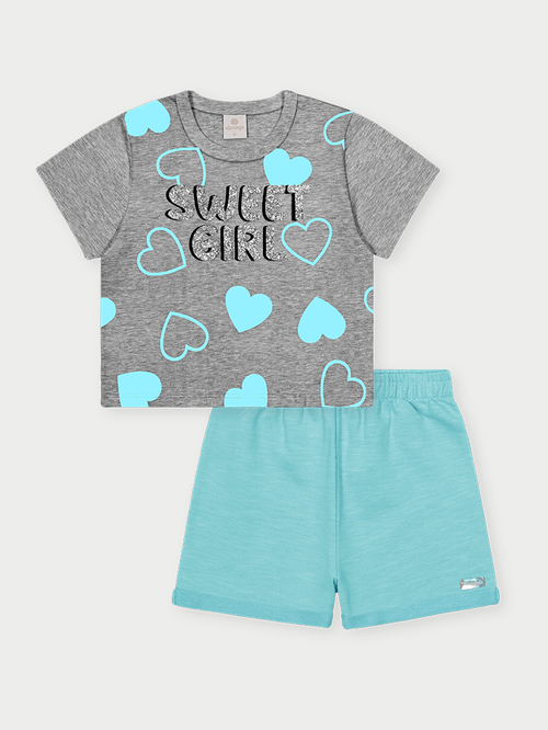Conjunto Infantil Menina Sweet Girl Azul Abrange