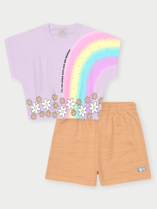 Conjunto Infantil Menina Arco-Irís Bege Abrange