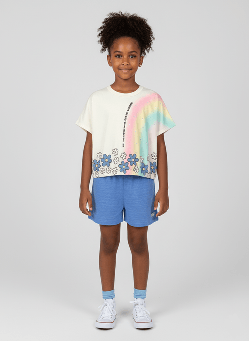 Conjunto Infantil Menina Arco-Irís Azul Abrange
