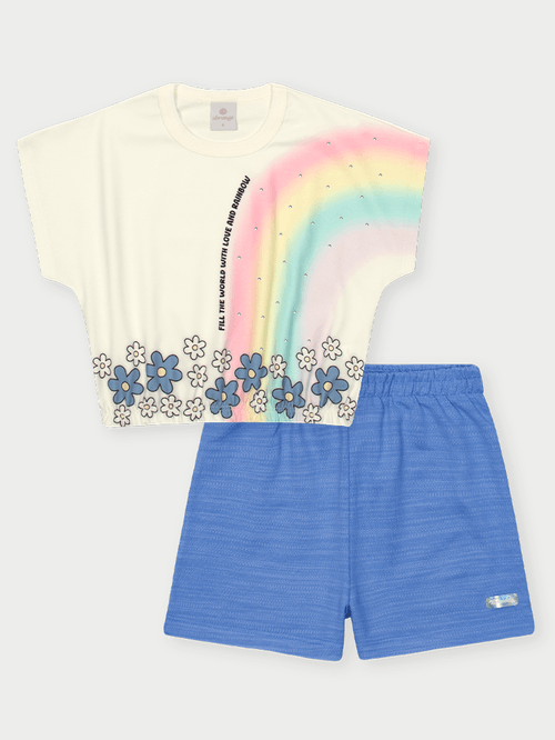 Conjunto Infantil Menina Arco-Irís Azul Abrange