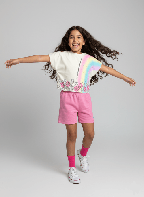 Conjunto Infantil Menina Arco-Irís Rosa Abrange