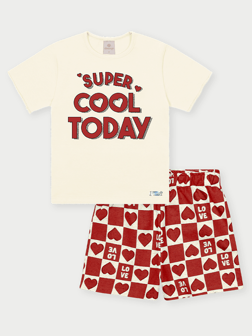 Conjunto Infantil Menina Super Cool Vermelho Abrange