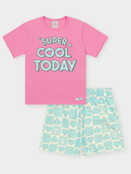Conjunto Infantil Menina Super Cool Azul Abrange
