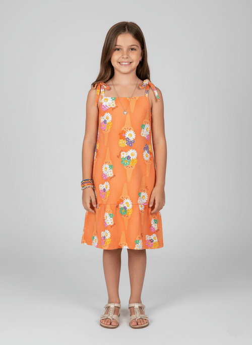 Vestido de Alça Infantil Ice Pop Laranja Abrange