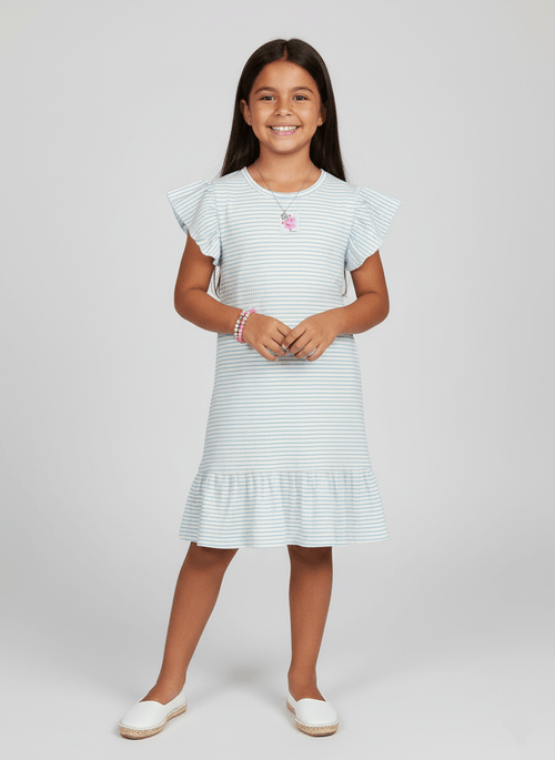 Vestido Infantil Listrado Azul Abrange
