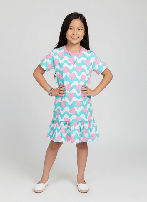 Vestido Infantil Heart Shapes Azul Abrange