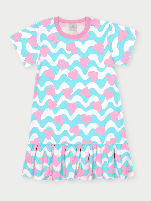 Vestido Infantil Heart Shapes Azul Abrange