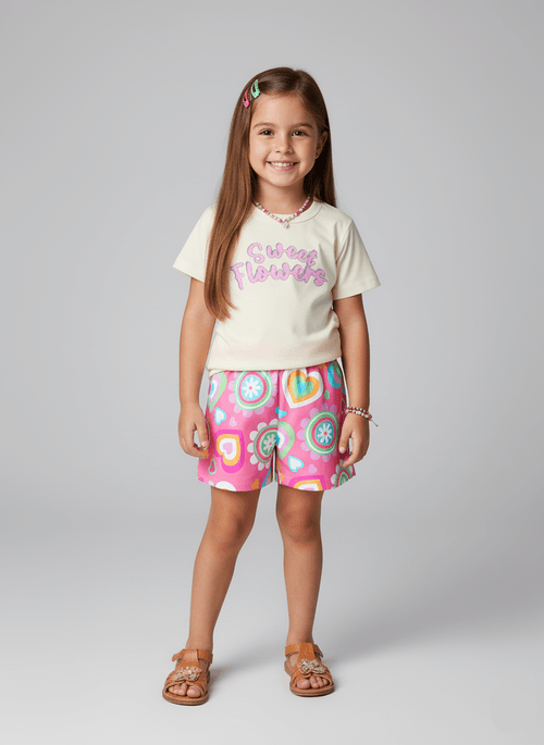 Conjunto Menina Sweet Flowers Natural Abrange