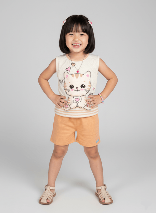 Conjunto Menina My Cat Bege Abrange