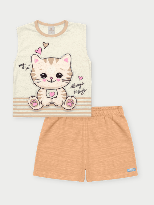 Conjunto Menina My Cat Bege Abrange