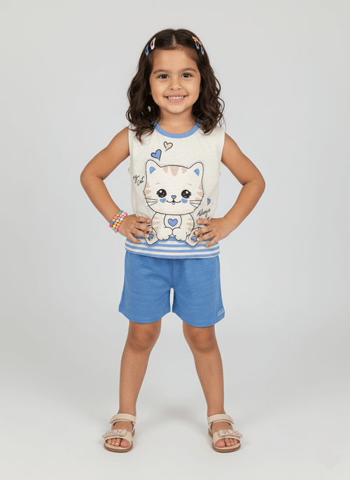 Conjunto Menina My Cat Azul Abrange