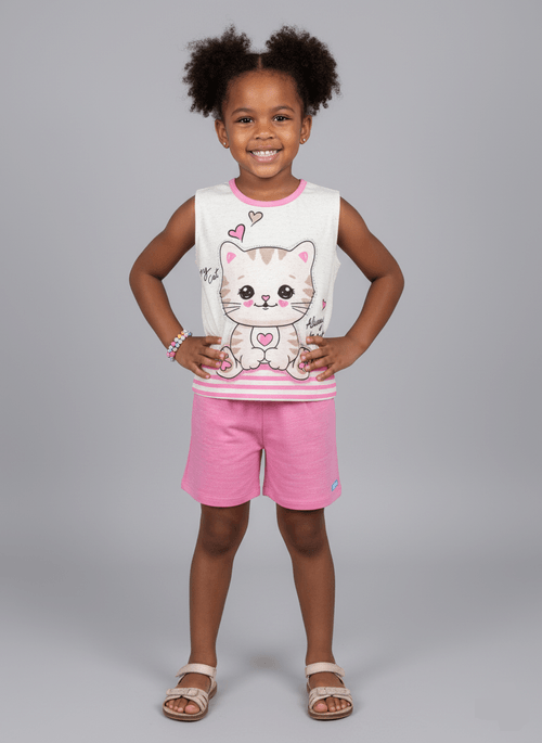Conjunto Menina My Cat Rosa Abrange