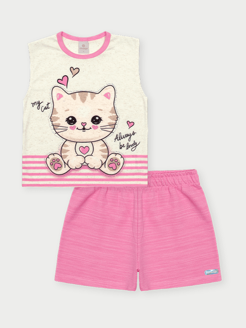 Conjunto Menina My Cat Rosa Abrange