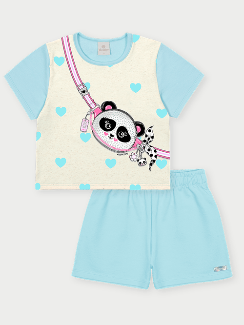 Conjunto Menina Panda Azul Abrange