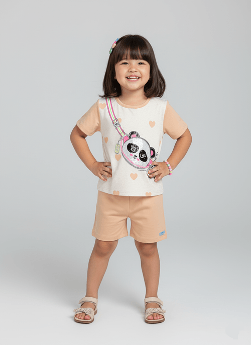 Conjunto Menina Panda Bege Abrange