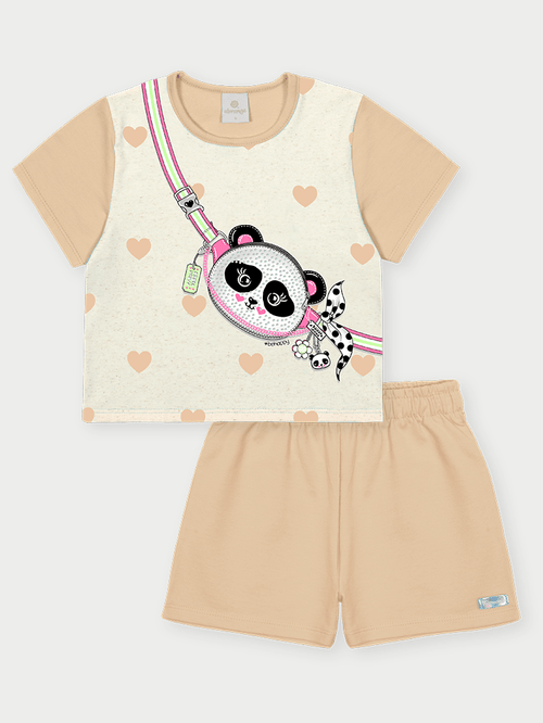 Conjunto Menina Panda Bege Abrange